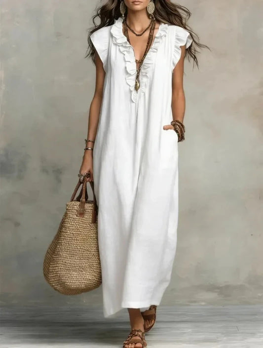 Bohemian Ruffle Linen Maxi Dress
