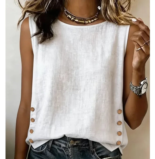 Casual Cotton Linen Button Top