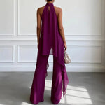 Purple Halter Neck Two Piece Set