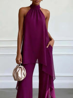 Purple Halter Neck Two Piece Set