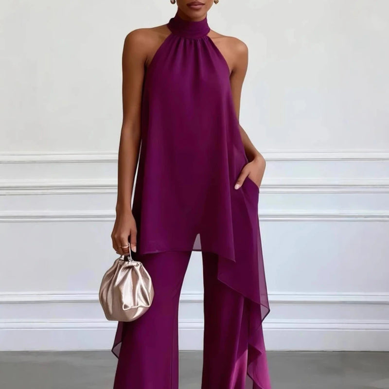Purple Halter Neck Two Piece Set