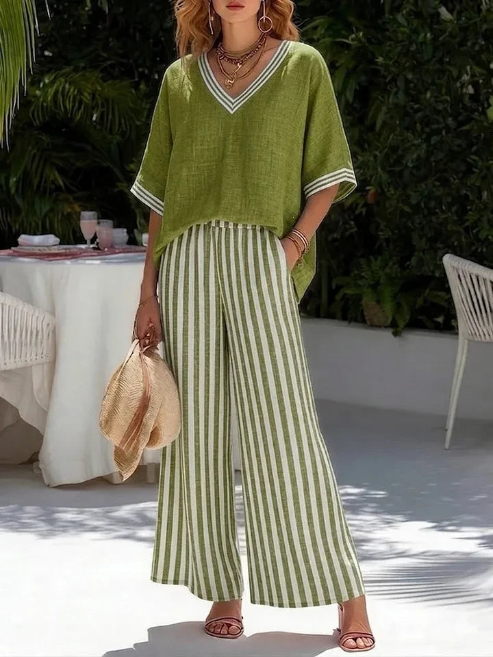 Striped Short-Sleeve Trouser Set