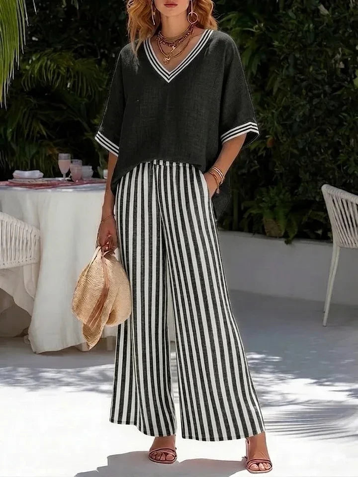 Striped Short-Sleeve Trouser Set