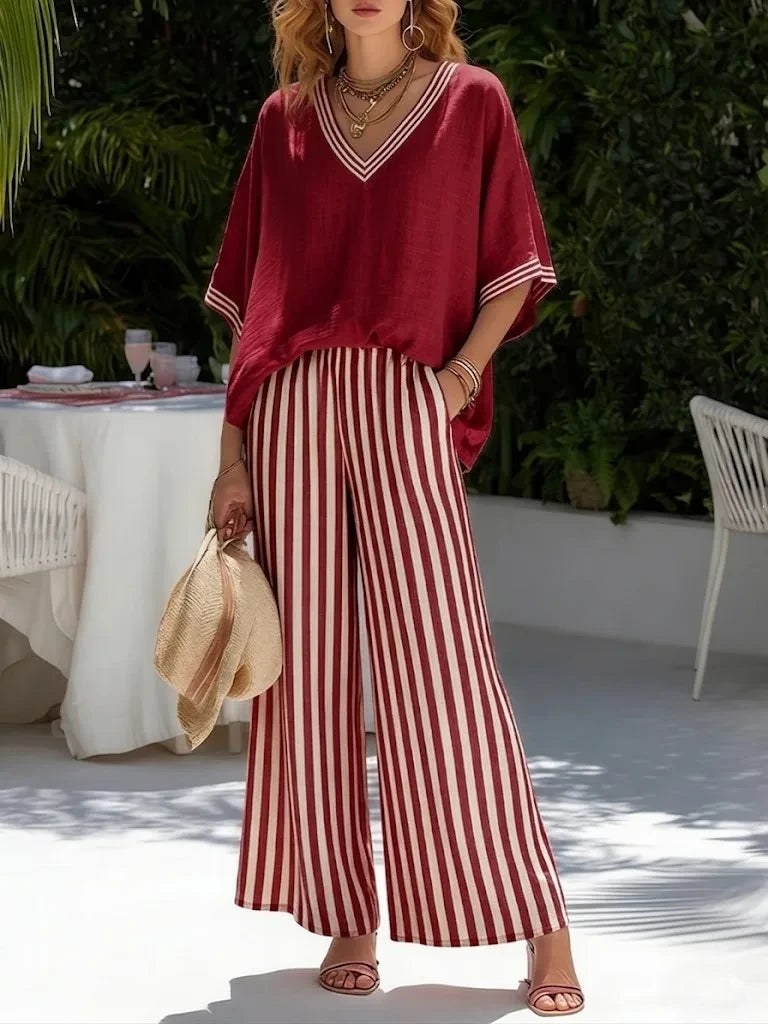 Striped Short-Sleeve Trouser Set