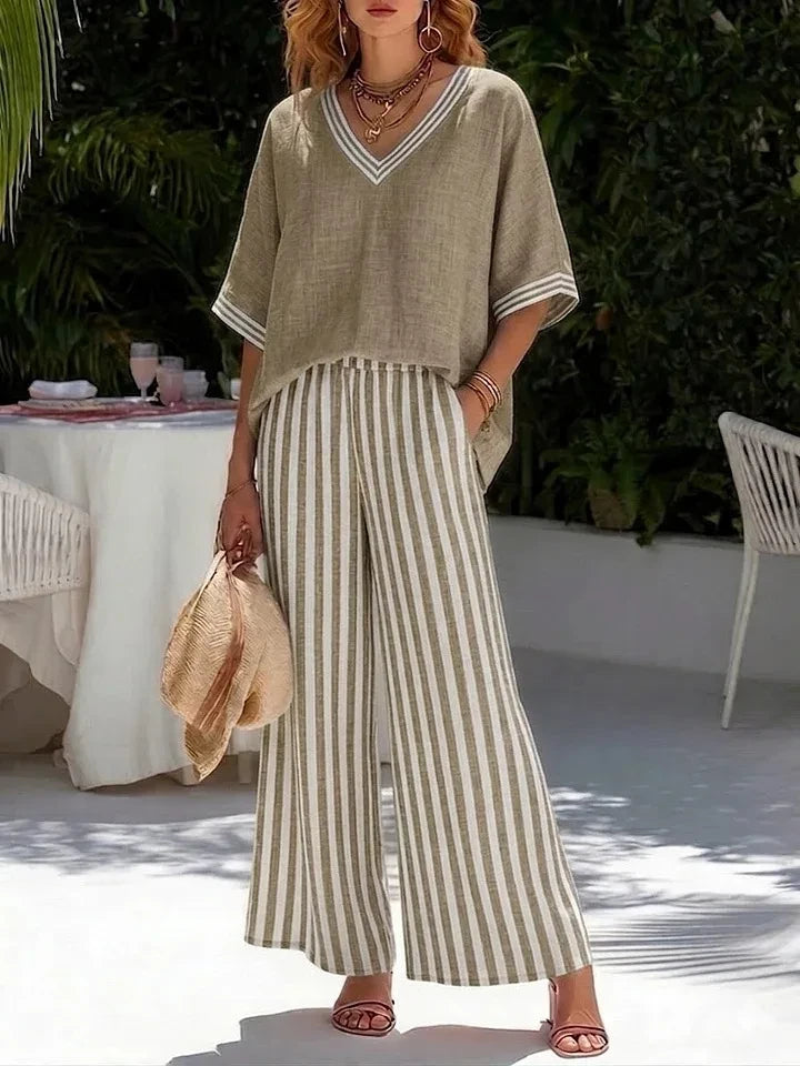 Striped Short-Sleeve Trouser Set