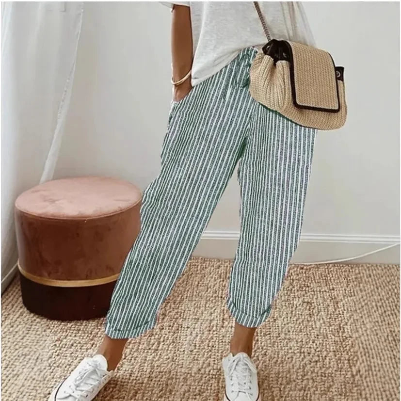 Striped Drawstring Casual Pants