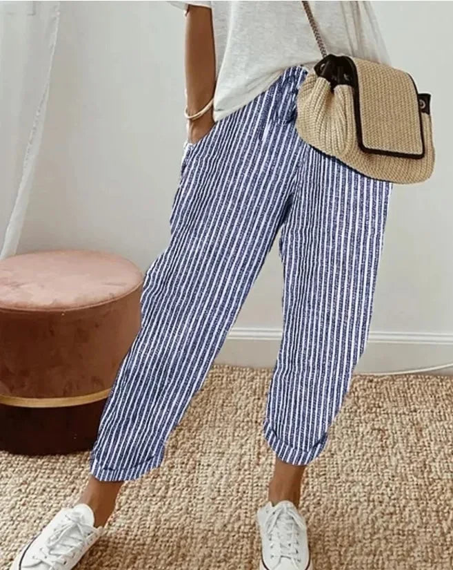 Striped Drawstring Casual Pants