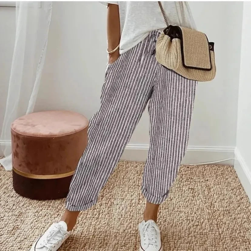 Striped Drawstring Casual Pants
