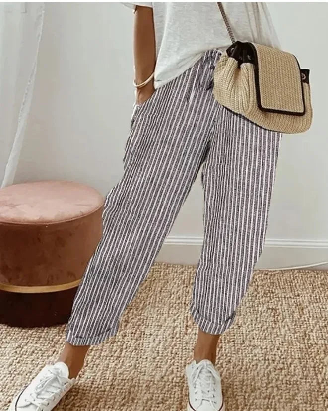 Striped Drawstring Casual Pants