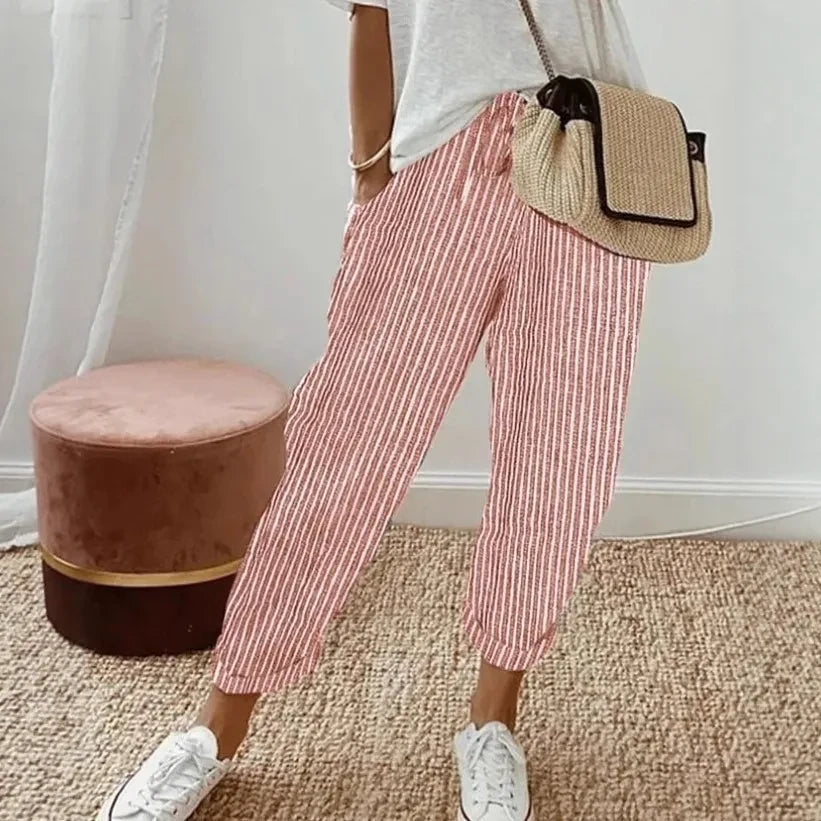 Striped Drawstring Casual Pants