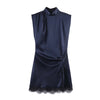 Satin Pleated Mini Dress