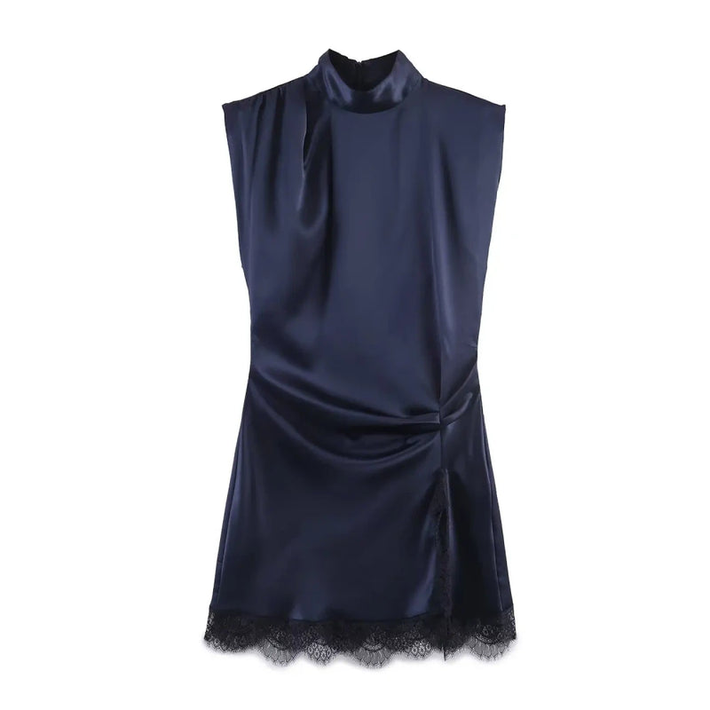 Satin Pleated Mini Dress